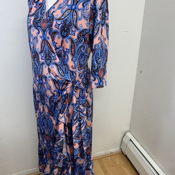 Kiyonna 1 Wrap Dress Paisly Print Asymmetric Midi Ruffle 14 Stretch USA‎  Made - Picture 4 of 9